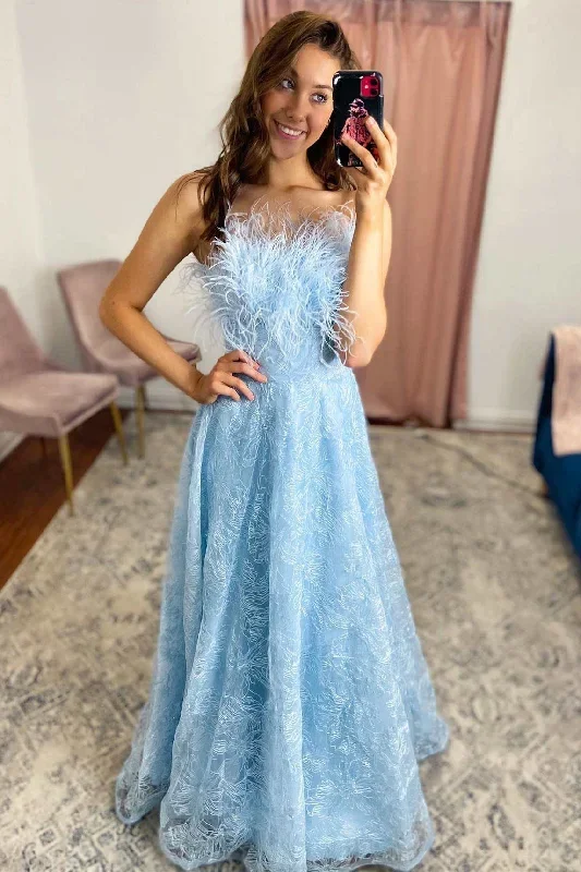 light-blue-feathers-lace-strapless-a-line-prom-dress