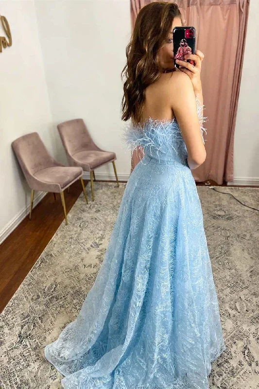 light-blue-feathers-lace-strapless-a-line-prom-dress