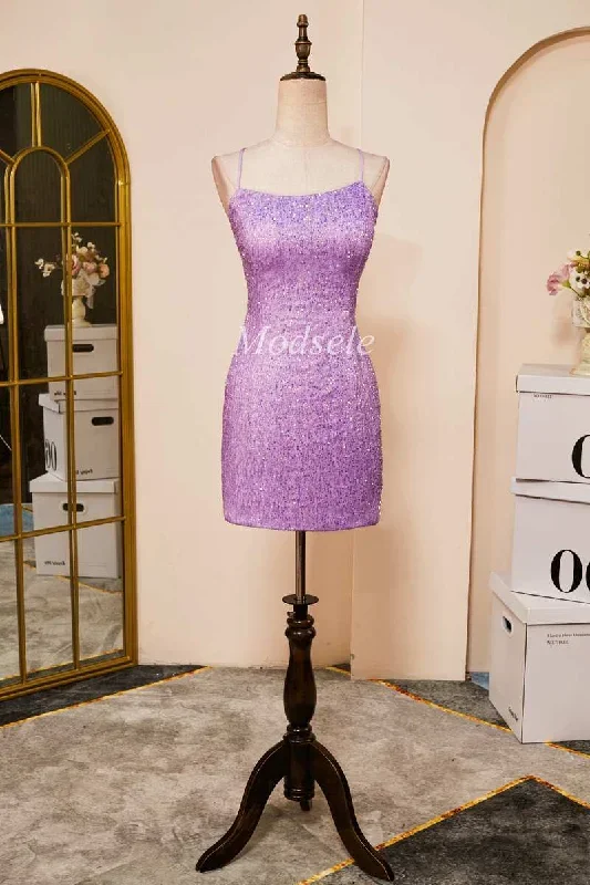 Lilac Sequin Lace-Up Fitted Short Homecoming Dress