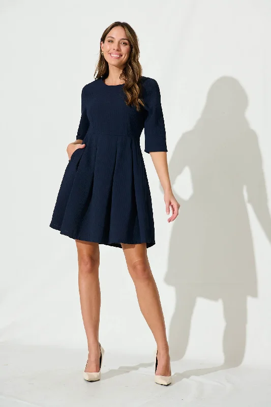 Lizbeth Dress In Textured Navy