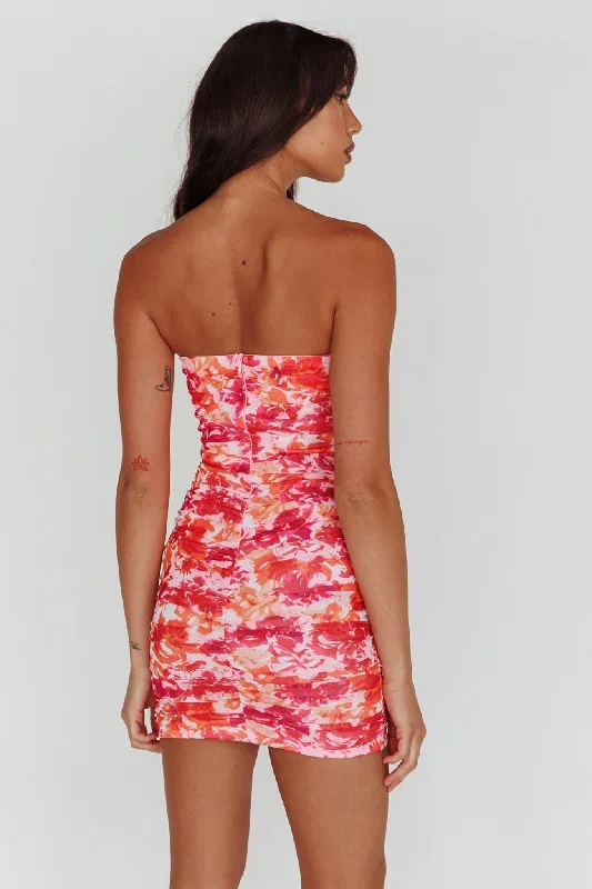 logan-strapless-ruched-dress-floral-pink-orange