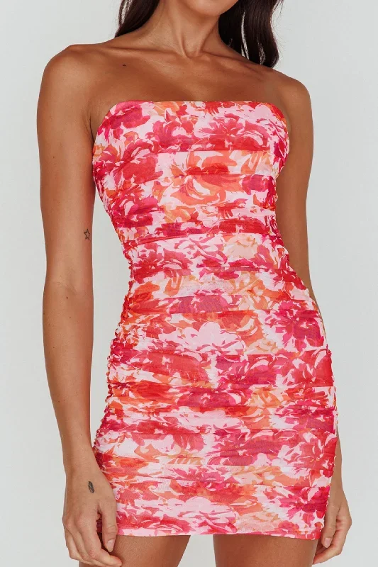 logan-strapless-ruched-dress-floral-pink-orange