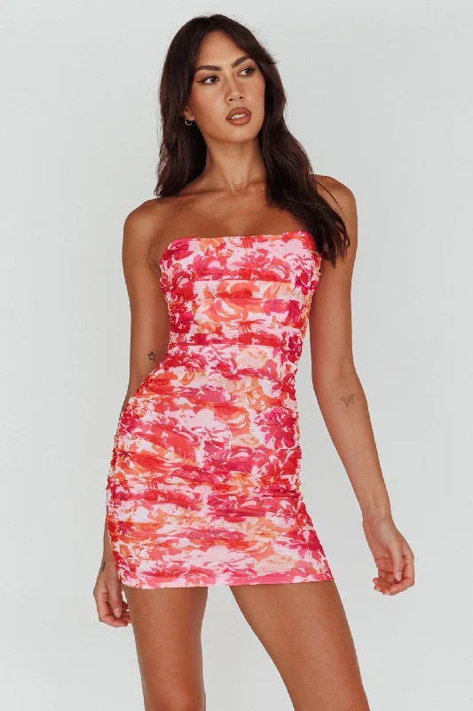 logan-strapless-ruched-dress-floral-pink-orange