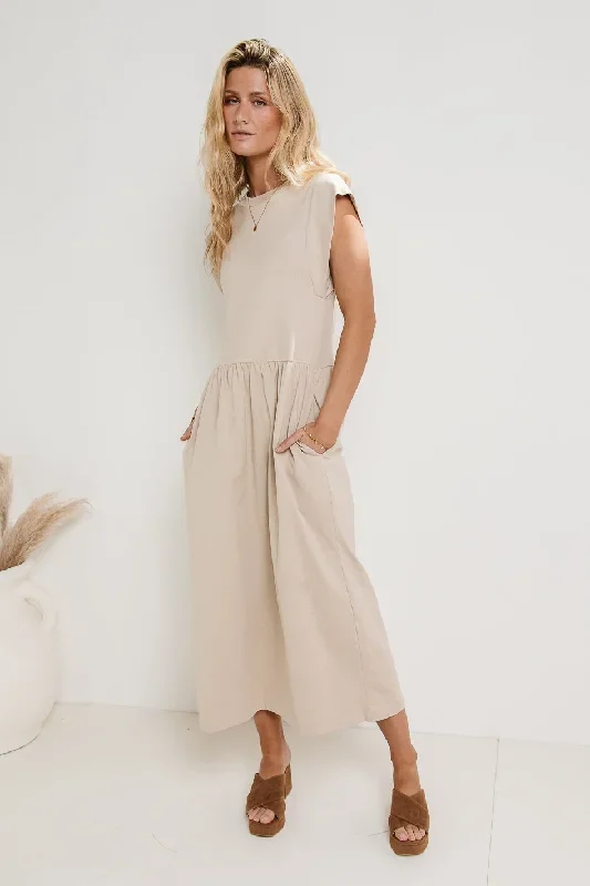 Louie Midi Dress in Beige