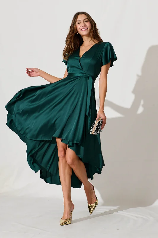 Loulou Maxi Dress In Emerald Satin