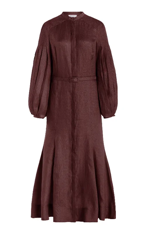 Lydia Dress with Slip in Deep Bordeaux Linen