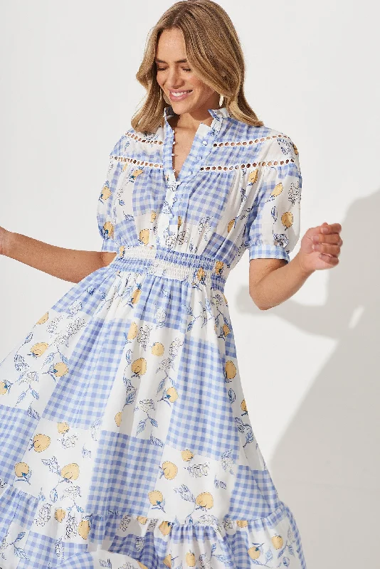 lynette-midi-dress-in-blue-gingham-check-with-lemon-patch-print