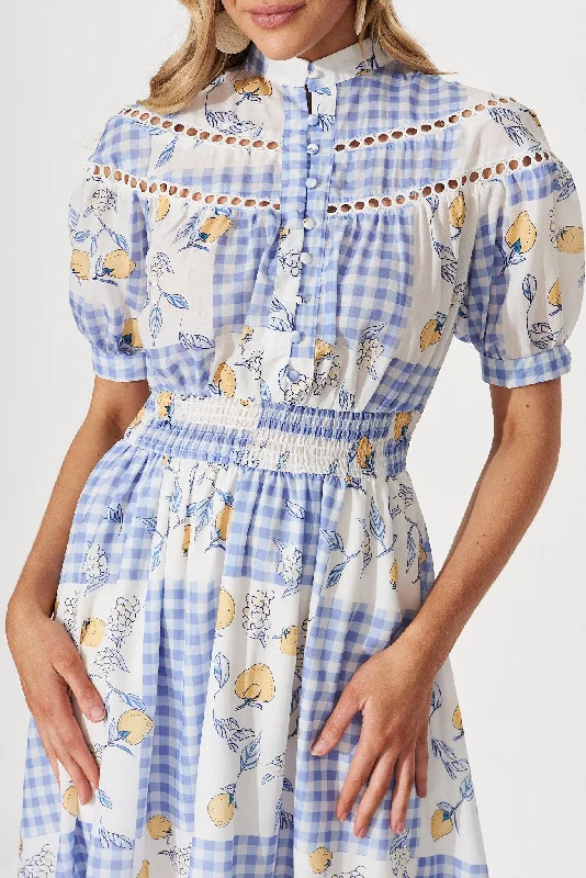 lynette-midi-dress-in-blue-gingham-check-with-lemon-patch-print