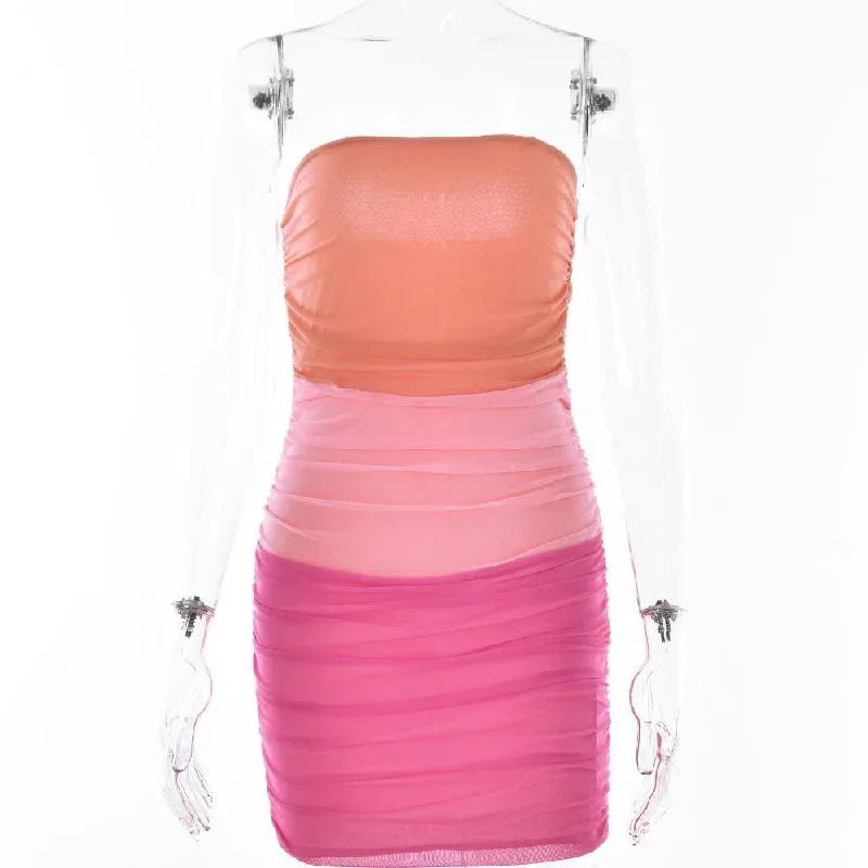 mesh-patchwork-contrast-ruched-tube-mini-dress