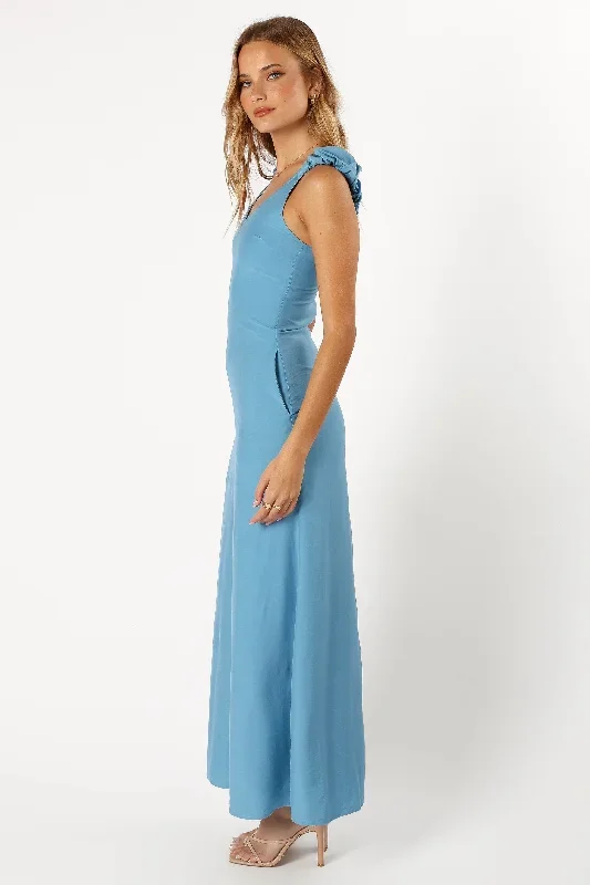 michael-ruched-strap-maxi-dress-blue