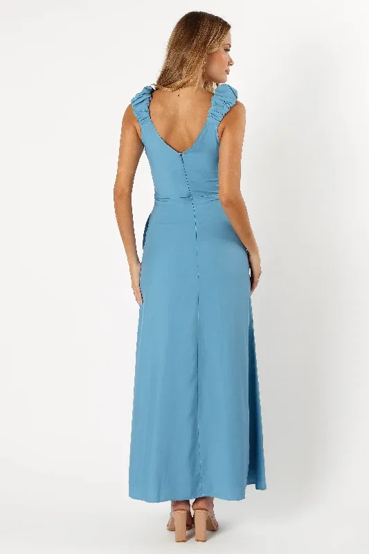 michael-ruched-strap-maxi-dress-blue