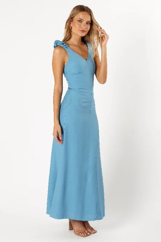 michael-ruched-strap-maxi-dress-blue