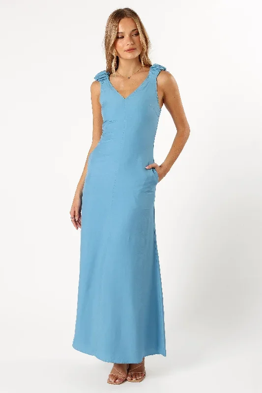 michael-ruched-strap-maxi-dress-blue