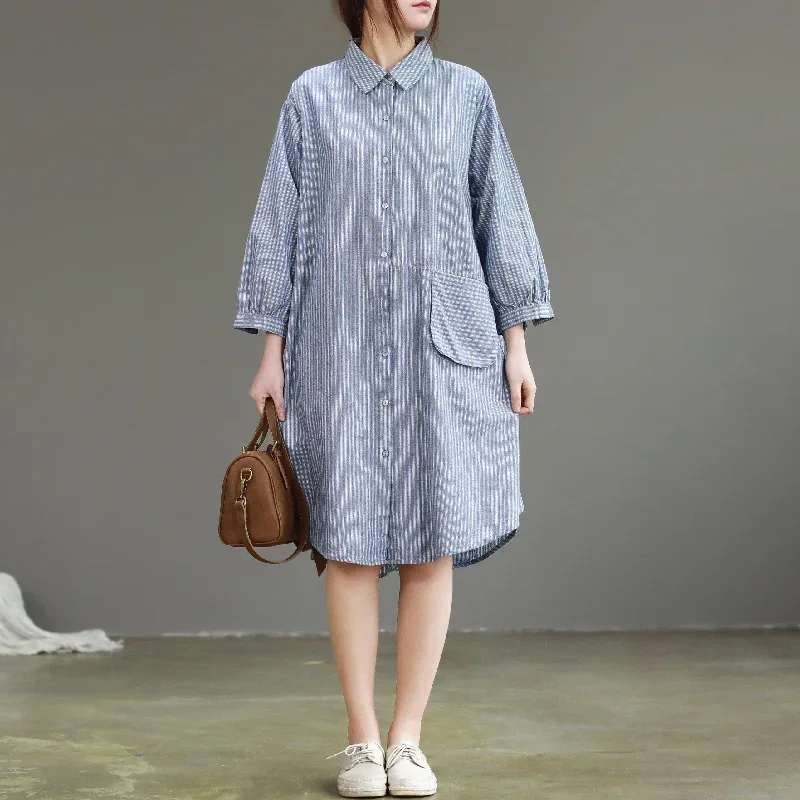 modern-lapel-collar-linen-dresses-metropolitan-museum-design-blue-cotton-dress-striped