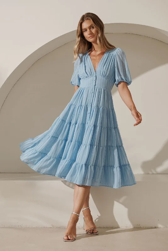 Modica Midi Dress In Pale Blue Chiffon