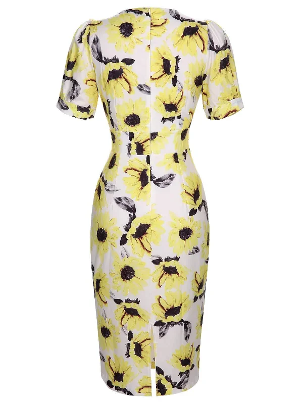 multicolor-1960s-floral-sunflower-v-ausschnitt-dress