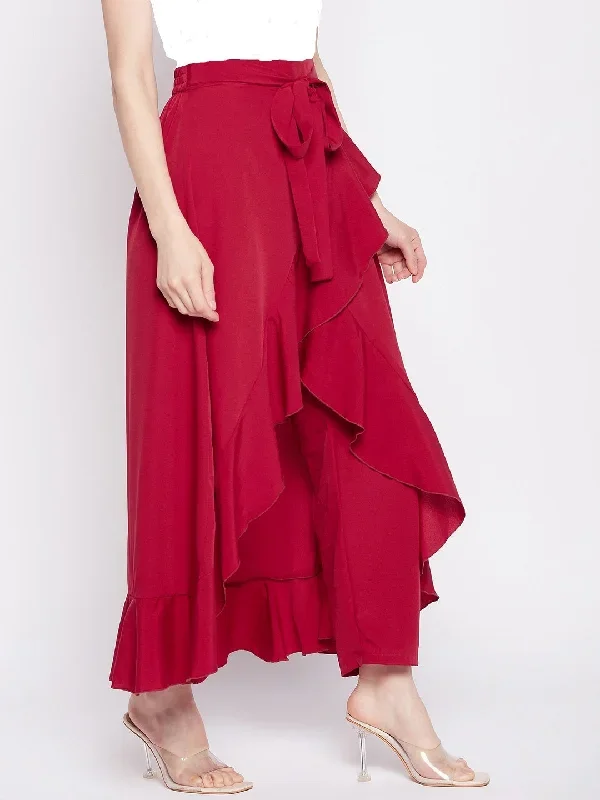 nabia-red-solid-ruffled-flared-maxi-skirt-with-attached-trousers