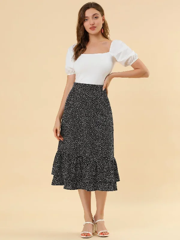 Chiffon Printed Elastic Waist Ruffle Tiered Flowy Midi Skirt