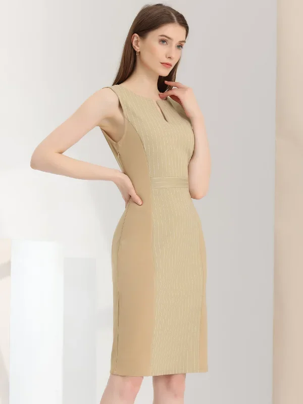 Sheath Striped Work Office Sleeveless Bodycon Pencil Dress