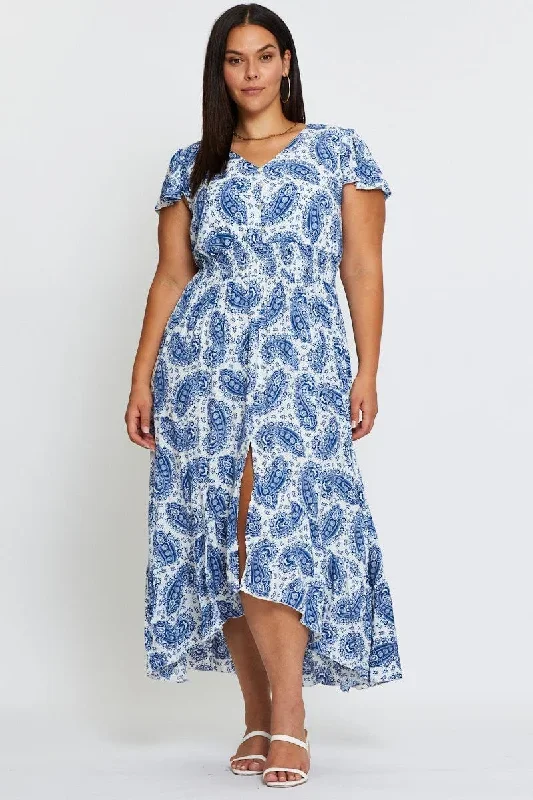 Paisley Pr Maxi Dress V-Neck Short Sleeve