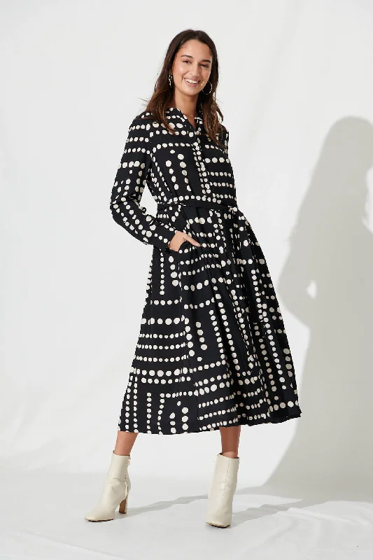 pamela-midi-dress-in-black-with-white-spot-cotton-blend