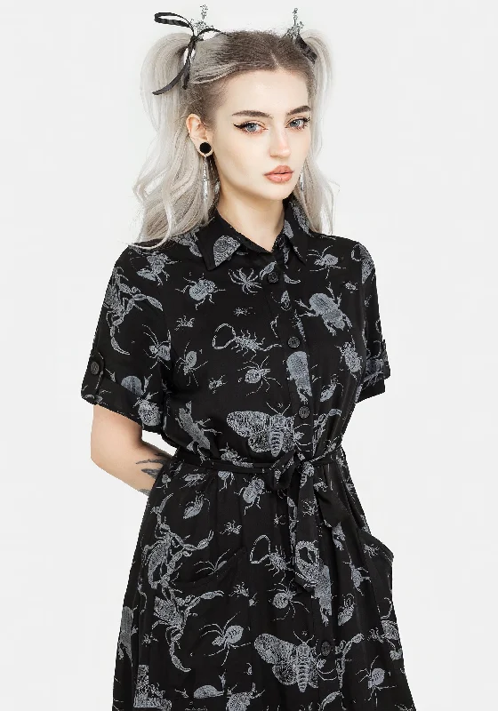 parasite-bugs-short-sleeve-midi-shirt-dress-black