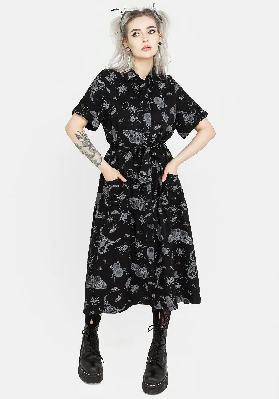 parasite-bugs-short-sleeve-midi-shirt-dress-black