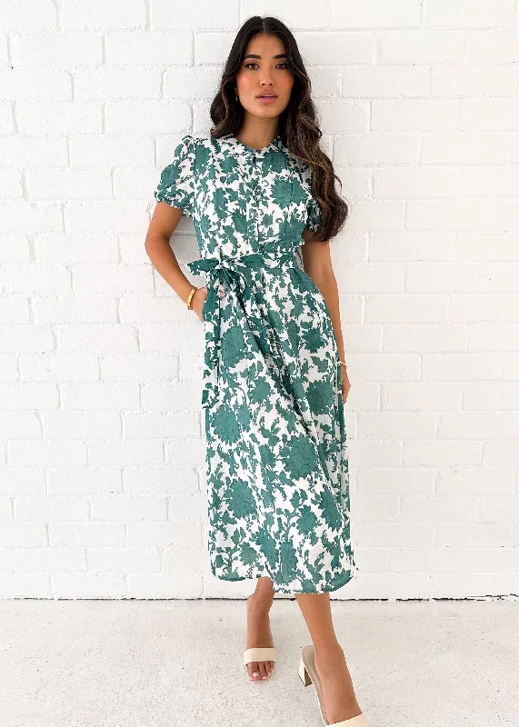 Pavva Midi Dress - Green Floral