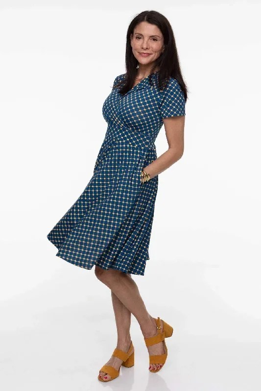 Peggy Dress - Navy and Gold Cross Dots