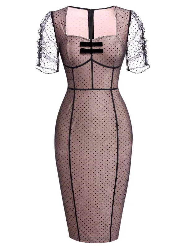 pink-1960s-polka-dot-mesh-pencil-dress