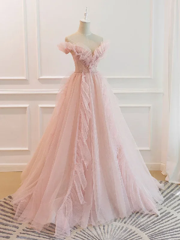 pink-off-shoulder-tulle-long-prom-dress-pink-a-line-tulle-evening-dress