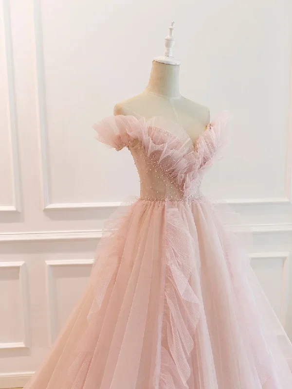 pink-off-shoulder-tulle-long-prom-dress-pink-a-line-tulle-evening-dress