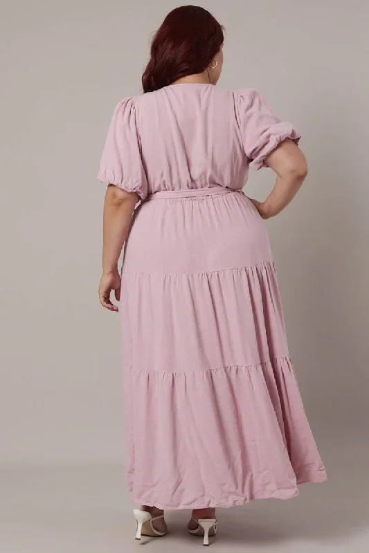 pink-puff-sleeve-faux-wrap-linen-blend-dress-cdd0061lm-35ab-1