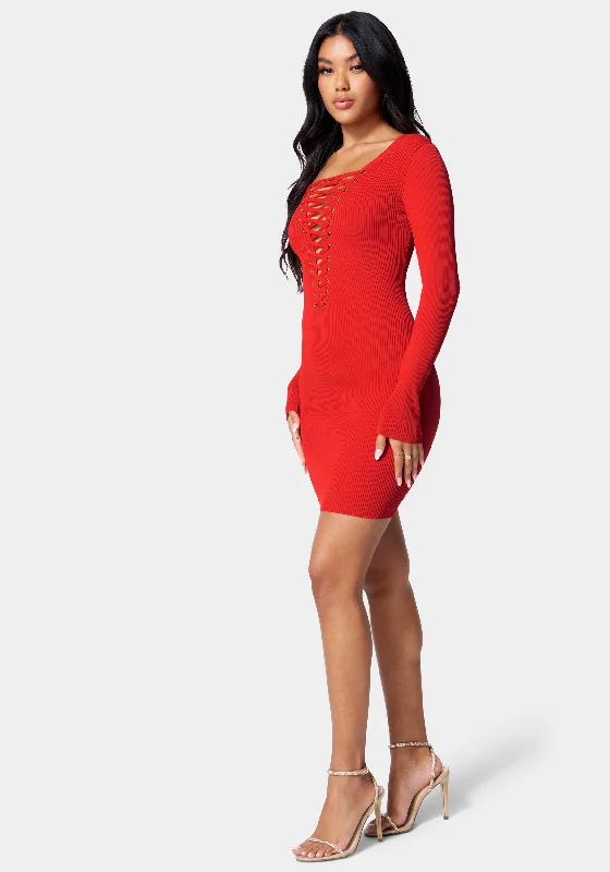 plunge-neck-lace-up-sweater-dress-red-alert