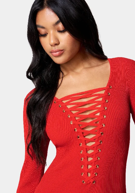 plunge-neck-lace-up-sweater-dress-red-alert