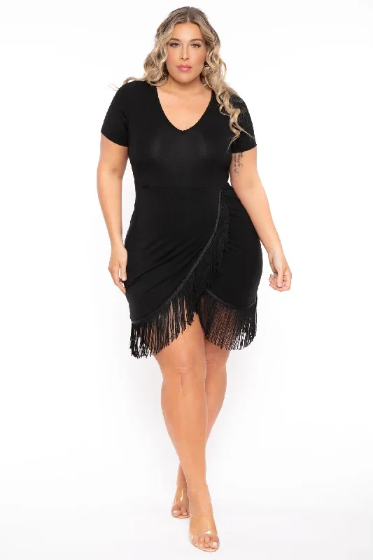 Plus Size Mamacita Fringe Dress - Black