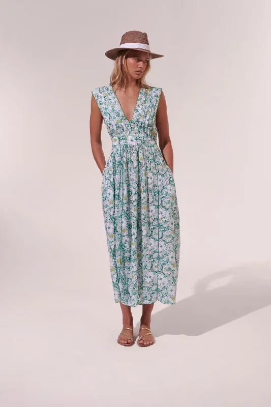 Poupette St. Barth - Long Dress Agness - Green Mid 70’s Garden