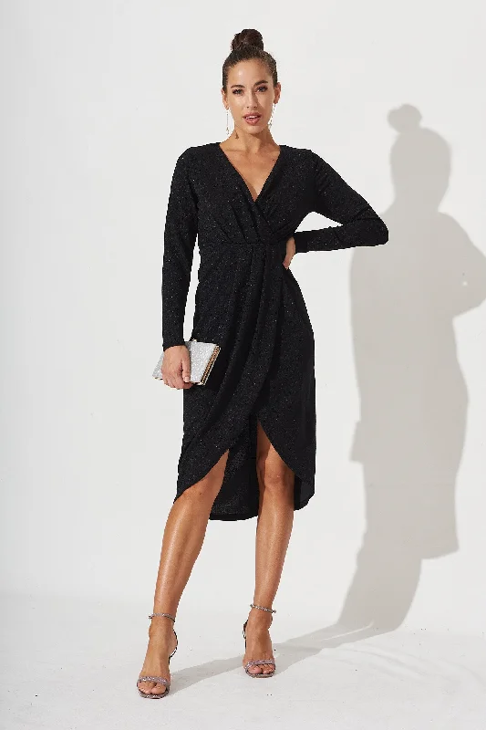 Radiance Midi Dress In Black Glitter