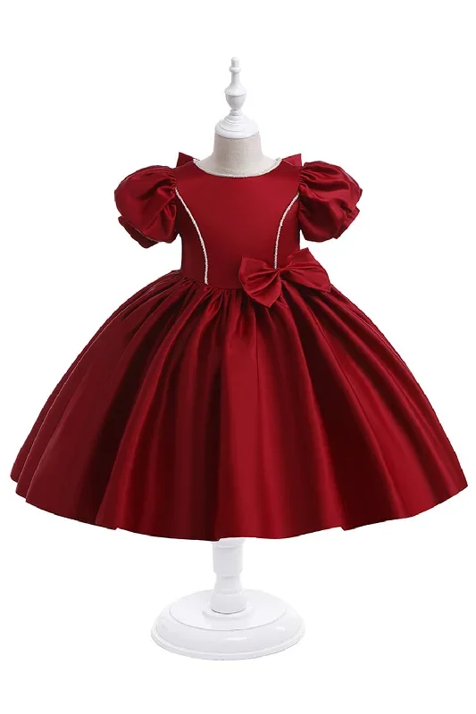 Robe de fille en satin bordeaux avec nud