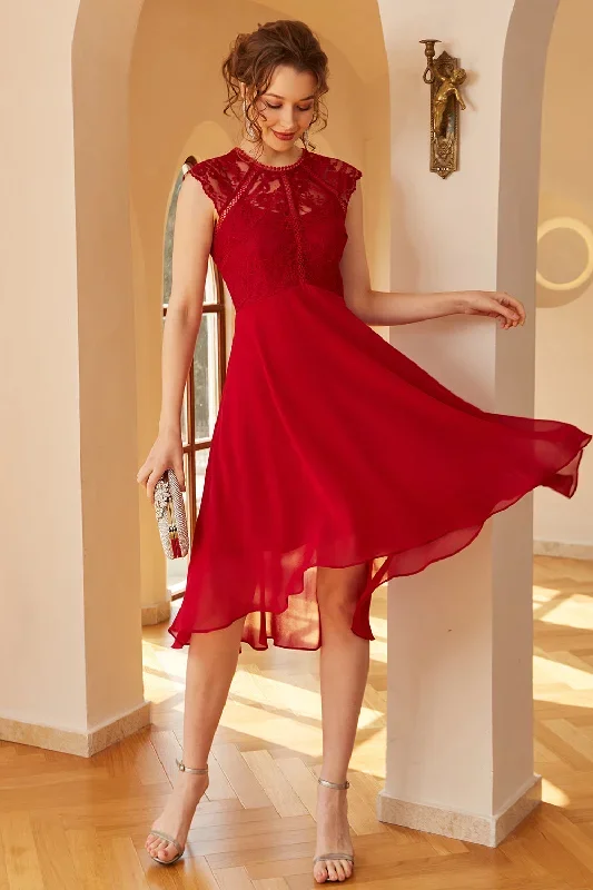 Robe en dentelle de mousseline rouge foncé