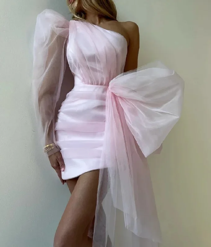 rose-tulle-mini-formal-prom-dresses-bow-side-one-shoulder-pleats-prom-dress-mini-illusional-party-gowns-2024