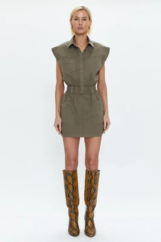 Rosie Mini Dress Smocked Waist Dress - Dark Olive