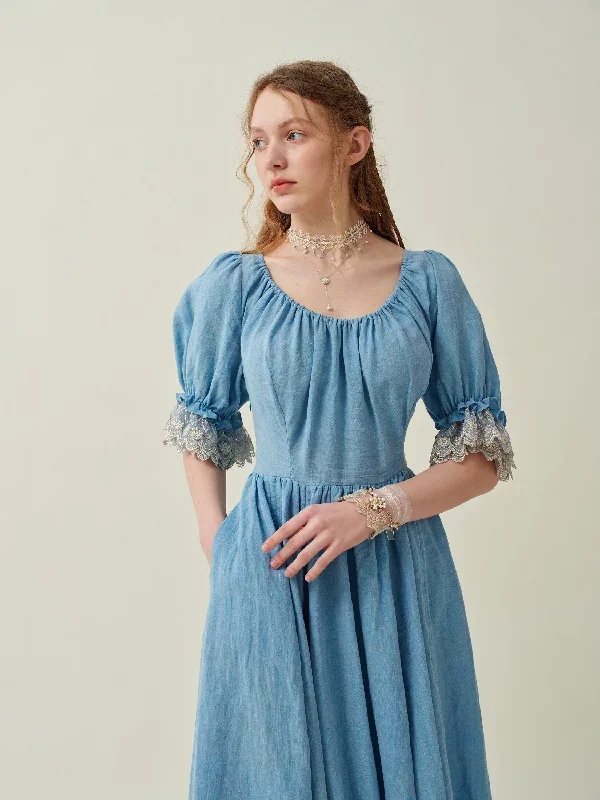 ruffle-linen-lace-dress-in-light-blue-medieval-dress-victorian-dress-french-dress-gothic-dress-evening-dress-linennaive