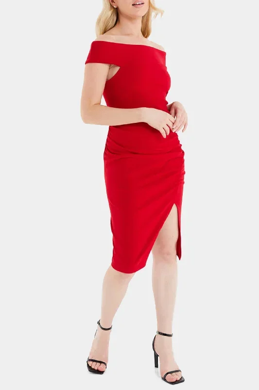 Scuba Crepe Bardot Midi Dress