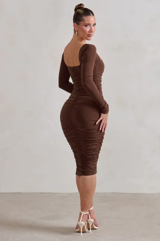 seductress-chocolate-long-sleeve-square-neck-ruched-midi-dress-cl127075067