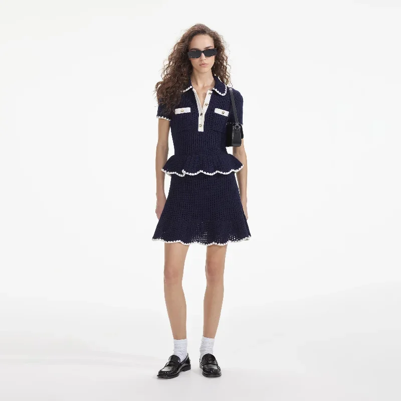 Self-portrait - Crochet Flared Mini Dress - Navy