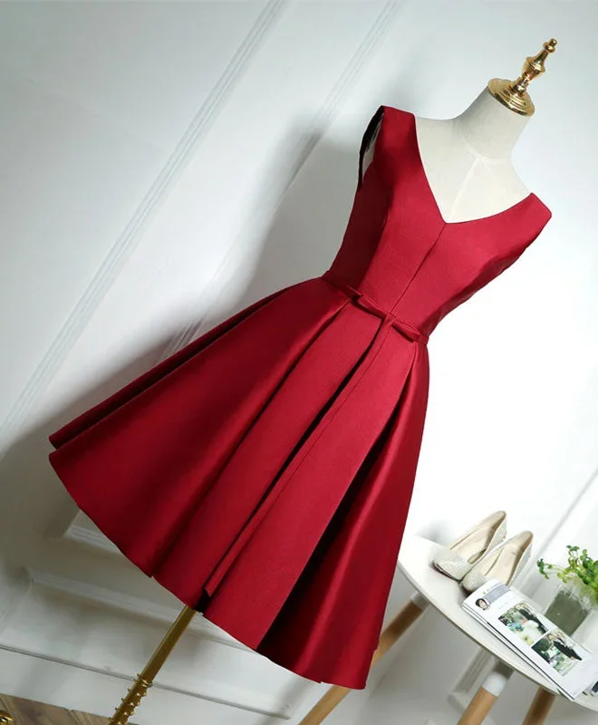 simple-burgundy-satin-v-neck-short-prom-dress-evening-dress