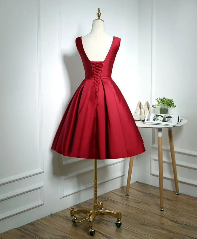 simple-burgundy-satin-v-neck-short-prom-dress-evening-dress