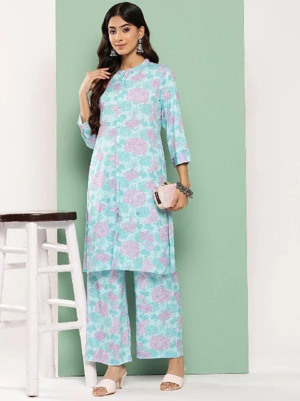 Sky Blue Crepe Digital Printed Co-ords Set