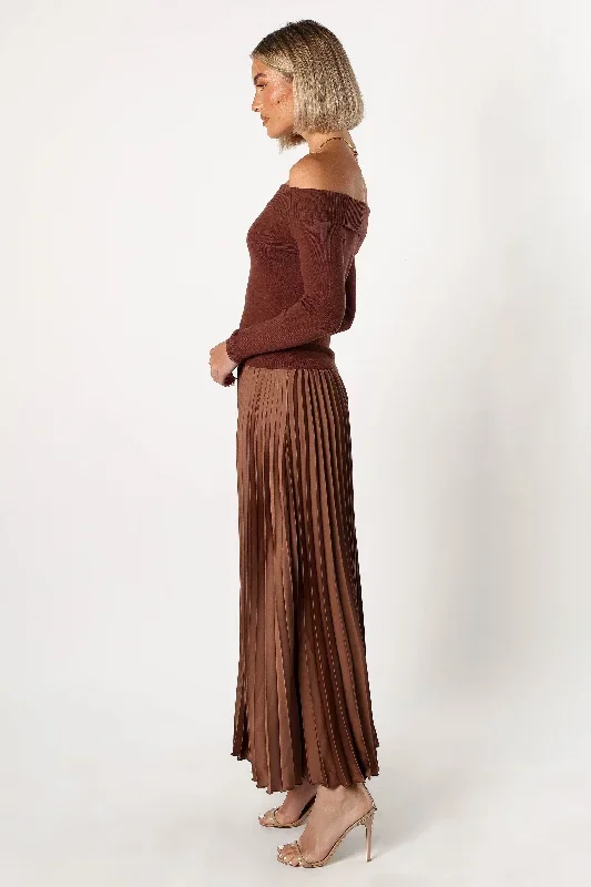 slate-off-shoulder-pleated-midi-dress-bronze